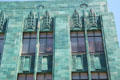 Green terra cotta facade details of I. Magnin Building. Oakland, CA.