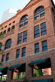Red-stone facade of Masonic Building. Denver, CO.