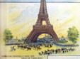 Cody rides under Eiffel Tower at Exposition Universelle Paris 1889, on Cody Scenes of Life poster. CO