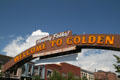 Welcome to Golden arch over downtown main street of Washington Ave. Golden, CO.