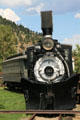 Colorado & Southern steam locomotive #60 built by Rhode Island Locomotive Works at Idaho Springs City Hall. Idaho Springs, CO.