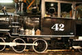 Side detail of Steam locomotive #42 at Durango & Silverton Railroad Museum. Durango, CO.