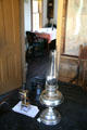 Desk & oil lamp in early U.S. Forestry Service Ranger Station at South Park City. Fairplay, CO.