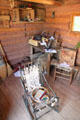Interior of 1860's Galloway Homestead log cabin at Rock Ledge Ranch Historic Site. Colorado Springs, CO.
