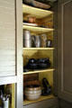 Kitchen pantry with dishes in Chambers Home at Rock Ledge Ranch Historic Site. Colorado Springs, CO.