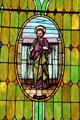 Stained glass window of San Jose in Our Lady of Guadalupe Church. Antonito, CO.