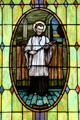 Stained glass window of San Luis Gonzaga in Our Lady of Guadalupe Church. Antonito, CO.