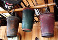 Early American leather fire buckets, once required in every home, at Museum of Fire History. Bristol, CT.