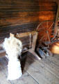 Flax preparation tools & spinning wheel at Stanley-Whitman House. Farmington, CT.