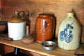 Collection of ceramic storage jugs at Stanley-Whitman House. Farmington, CT.