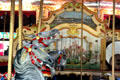 Horse heads against Wurlitzer organ at Bushnell Park Carousel. Hartford, CT.