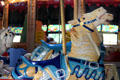Blue liveried horses at Bushnell Park Carousel. Hartford, CT.