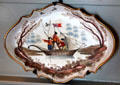 Porcelain plate painted with Chinese boating scene at Butler-McCook House Museum. Hartford, CT.