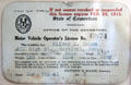 Connecticut driver's license of Oliver K. Isham at Isham-Terry House Museum. Hartford, CT.