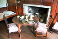 Kitchen fireplace with table, chairs & bed at Nathan Hale Homestead Museum. Coventry, CT.