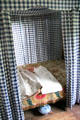 Canopied bed with textiles at Nathan Hale Homestead Museum. Coventry, CT.