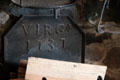 Cast iron fireplace back protector from Virginia at Noah Webster House. West Hartford, CT.