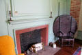 Fireplace with table convertible to chair at Oliver Ellsworth Homestead Museum. Windsor, CT.