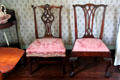 Chippendale side chairs (on left with straight legs prob. by Eliphalet Chapin belonged to Ellsworths) at Oliver Ellsworth Homestead Museum. Windsor, CT.