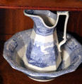 Ceramic basin & pitcher with blue European scene at Hurlbut-Dunham House. Wethersfield, CT.