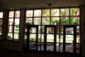 Doors to courtyard garden at Mattatuck Museum. Waterbury, CT.