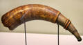 Powder horn with British arms prob. carried by John Satler in French & Indian War at Mattatuck Museum. Waterbury, CT.