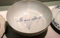 Chinese export bowl painted with anti-Stamp Act slogan "Pitt & Liberty" at Mattatuck Museum. Waterbury, CT.