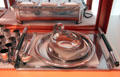 Art Deco metal tray & serving dishes by Chase Co. of Waterbury, CT at Mattatuck Museum. Waterbury, CT