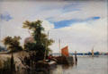 Barges on a River painting by Richard Parkes Bonington at Yale Center for British Art. New Haven, CT.