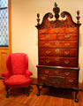Easy chair & high chest of drawers both from Philadelphia, PA at Yale University Art Gallery. New Haven, CT.