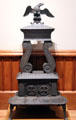 Cast iron parlor stove with eagle by Low & Leake of Albany, NY at Yale University Art Gallery. New Haven, CT.