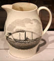 Creamware pitcher with American side-wheel steamship from Liverpool, England at Yale University Art Gallery. New Haven, CT.