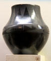 Black ceramic native jar by San Ildefonso artist at Yale Peabody Museum. New Haven, CT.