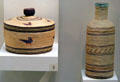Makah Northwest Coast woven baskets with lid & bottle core at Yale Peabody Museum. New Haven, CT.