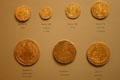 Gold coins from Tudor England in American History Museum. Washington, DC.