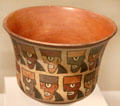 Nazca ceramic cup painted with trophy heads from Peru at Dumbarton Oaks Museum. Washington, DC.