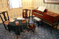 Mahogany pianoforte by Charles Taws of Philadelphia in West Virginia period parlor at DAR Memorial Continental Hall. Washington, DC.