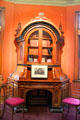 Custom carved desk with bookshelves made in Boseman, Montana at Christian Heurich Mansion. Washington, DC.