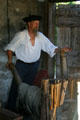 Blacksmith operates bellows at Colonial Spanish Quarter Museum. St Augustine, FL.