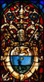 Stained glass window of lion of St. Marks on papal crown in Cathedral. St Augustine, FL.
