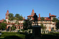 Statue of St. Augustine founder Don Pedro Menendez de-Aviles faces Flagler College. St Augustine, FL.
