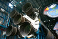 Five engines of first stage of Saturn V moon rocket in Apollo facility at Kennedy Space Center. FL.