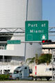 Road to Port of Miami as it passes American Airlines Arena. Miami, FL.