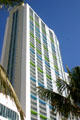 Highrise with blue & green balconies off Brickell Avenue. Miami, FL.