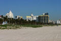 Art Deco skyline of Miami Beach along the sand. Miami Beach, FL.