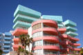 Colored balconies of 296 Ocean Dr. Miami Beach, FL.