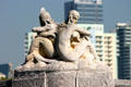 Pair of mermaids on Stone boat at Vizcaya mansion. Miami, FL.