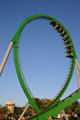 Hanging upside-down on Incredible Hulk Coaster® at Universal's Islands of Adventure. Orlando, FL.