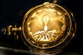Swiss gold pocket watch with engraved filament light bulb given to Edison by Charles Willis Ward. Fort Myers, FL.