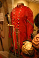 Civil War volunteer uniform parts: red frock coat of Pawtucket, RI; Atlanta Grays Captain's sword; Maine epaulets - all impractical for battle at Atlanta Historical Museum. Atlanta, GA.